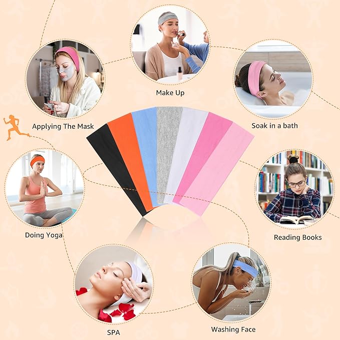 Headbands for Women Non Slip - 7PCS Fashion Sports Hair Bands for Women's Hair, Soft Cotton Cloth Stretchy Headbands for Women for Workout Yoga Running