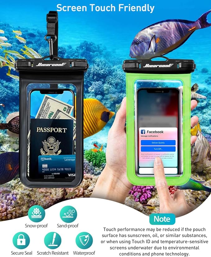 Hiearcool Waterproof Phone Pouch,Waterproof Phone Case for iPhone 17 16 15 14 13 Pro Max Plus up to 8.3",IPX8 Cellphone Dry Bag for Beach Cruise Travel Black&Olive Green-2Pack