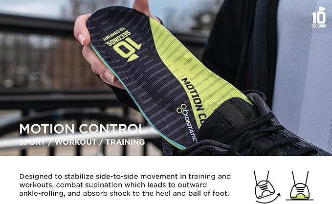 10 Seconds 3210 Motion Control Shoe Insoles, M 12 (2 Pack)