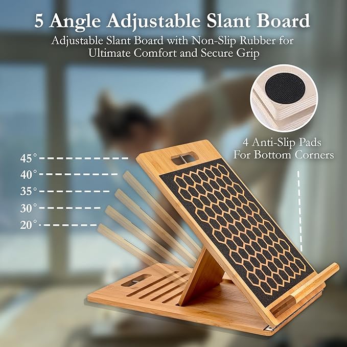 3-in-1 Pilates Workout Kit by Sage London - Premium Bamboo Slant Board, Pilates Bar Kit with Resistance Bands & 54 Exercise Cards for Home Workouts, Calf Stretcher, Squats, and Pilates Training