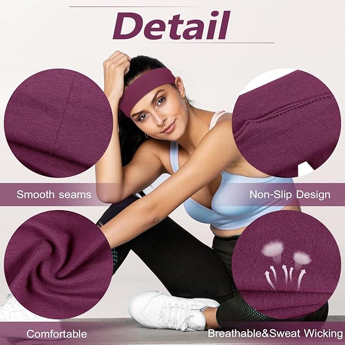 Headbands for Women Non Slip - 7PCS Fashion Sports Hair Bands for Women's Hair, Soft Cotton Cloth Stretchy Headbands for Women for Workout Yoga Running