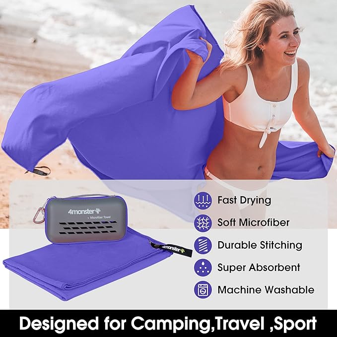 4Monster Camping Towels Super Absorbent (47.00" x 23.60", Purple)