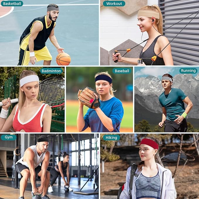 Headbands for Women Non Slip, Stretchy Sweat Headband for Workout Yoga Running, Head Bands for Women's Hair - 8 Pack