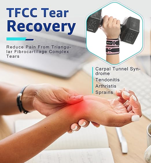 HiRui Wrist Brace Wrist Wrap for TFCC Tears, Ultra-thin Compression Wrist Strap Wrist Support for Workout Basketball Tennis Weightlifting Tendonitis Carpal Tunnel Syndrome-Adjustable (Pink, 2 Pack)