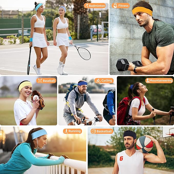 Headbands for Women Non Slip - 7PCS Fashion Sports Hair Bands for Women's Hair, Soft Cotton Cloth Stretchy Headbands for Women for Workout Yoga Running