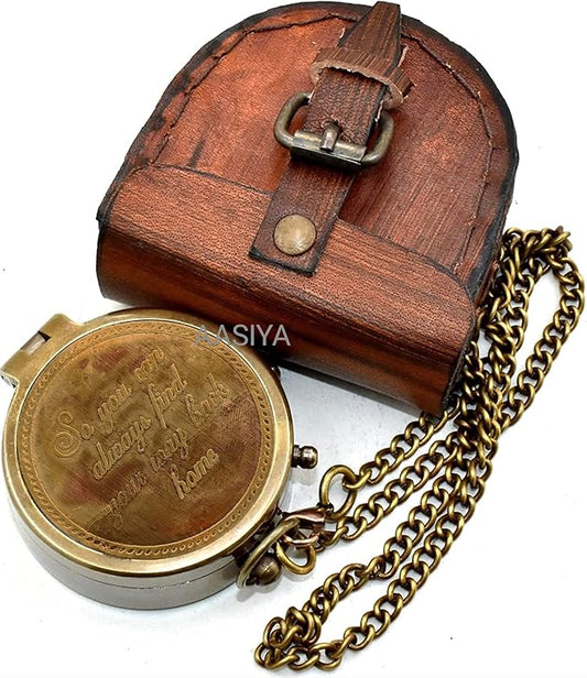 AASIYA Brass Nautical Pocket Compass with Chain and