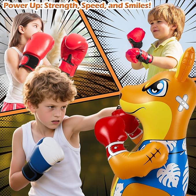 Kids Punching Bag 3-8 with Air Pump, Toddler Punching Bags for Kids, Inflatable Dinosaur Toy with Bounce- Back Action, Safe Gifts for Boys & Girls Age 3-5 Add Tossing Game
