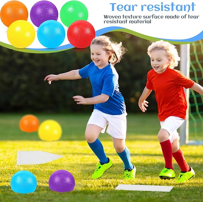 Hiboom 12 Pcs Dodgeball Set with Bases Playground 6 Bouncing 5 Rubber 1 Ball