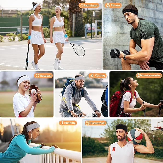 Headbands for Women Non Slip - 7PCS Fashion Sports Hair Bands for Women's Hair, Soft Cotton Cloth Stretchy Headbands for Women for Workout Yoga Running