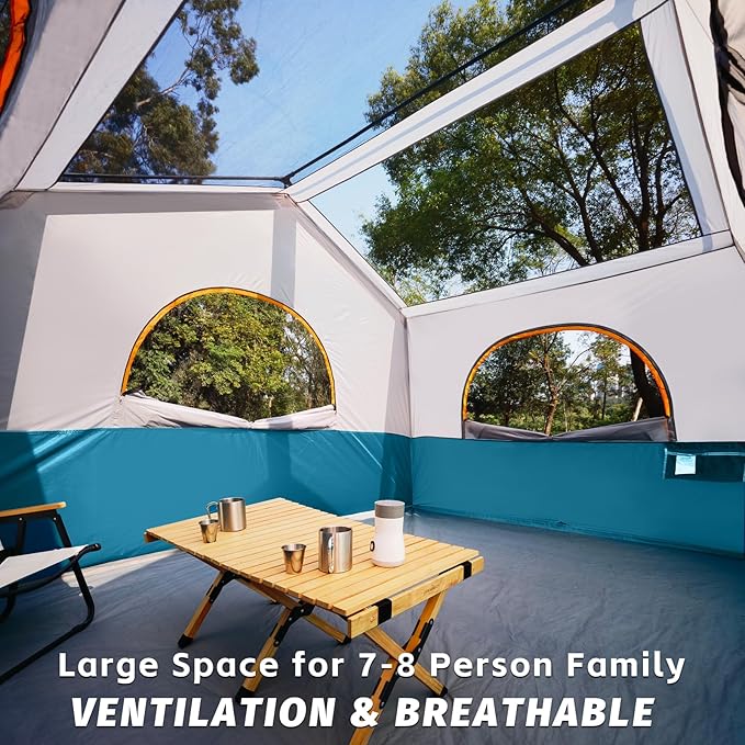 HIKERGARDEN 8 Person Camping Tent - Portable Family Traveling-12'x9'x80in(H)