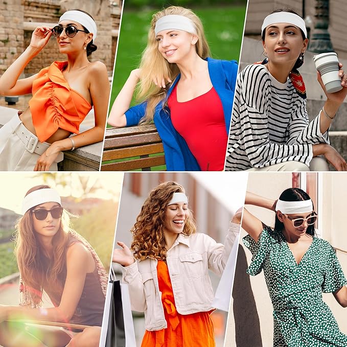 Headbands for Women Non Slip - Stylish Sports Hair Bands for Women's Hair - Soft Cotton Cloth Stretchy Headbands for Women for Yoga, Outdoor Exercise Running - 8 Pack