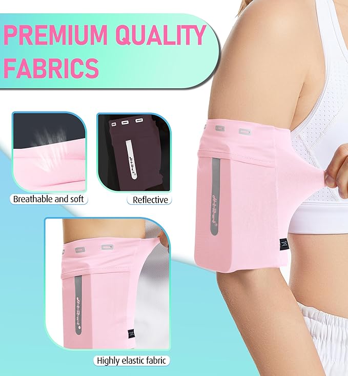 HiRui Running Armband Sleeve Universal Sports Armband Cell Phone Holder Armband for Exercise Workout, Compatible with iPhone 16/15/14/13/Plus/Pro Samsung Galaxy All Phones (L, Pink)