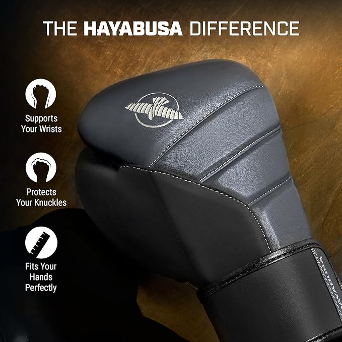 Hayabusa T3 Boxing Gloves for Men and Women Wrist and Knuckle Protection, Dual-X Hook and Loop Closure, Splinted Wrist Support, 5 Layer Foam Knuckle Padding