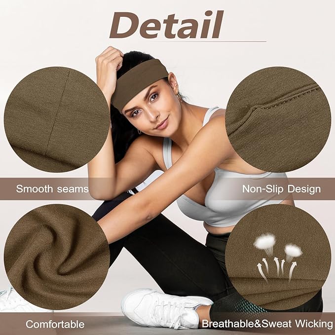 Headbands for Women Non Slip - 7PCS Fashion Sports Hair Bands for Women's Hair, Soft Cotton Cloth Stretchy Headbands for Women for Workout Yoga Running