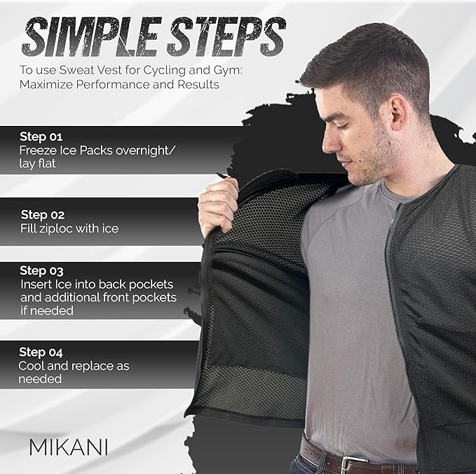 Men's Black Mesh Cooling Cycling Vest - 2 Reusable Ice Packs,4 Pockets–Lightweight,Breathable for Cycling, Running,Outdoors