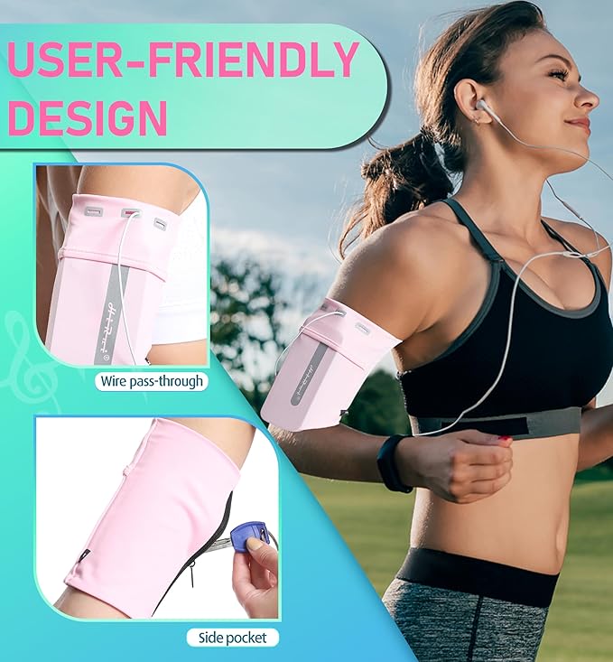 HiRui Running Armband Sleeve Universal Sports Armband Cell Phone Holder Armband for Exercise Workout, Compatible with iPhone 16/15/14/13/Plus/Pro Samsung Galaxy All Phones (XL, Pink)