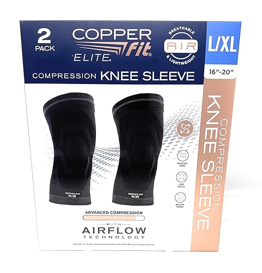 Copper Fit Freedom Knee Sleeve 2 Pack, Copper Infused Compression Sleeve with Contour Design, 2 Knee Sleeve, As Seen on TV (Large)