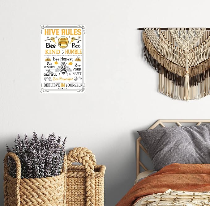 Hive Rules Funny Vintage Tin Sign Humble Kind 8x12 Inch