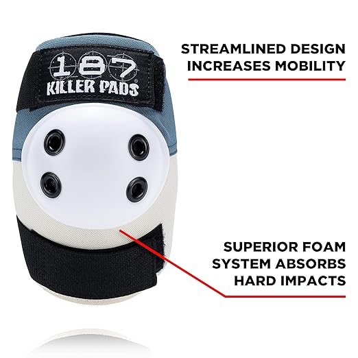 187 KILLER PADS Knee Pads, Elbow Pads Combo Pack, Stone Blue, Small/Medium