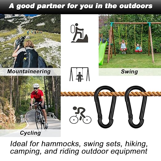 200 PCS 2'' Spring Snap Hook Carabiner, M5 3/16 Inch Galvanized Black Steel Carabiner Clip, 220LBS Holding Capacity Quick Link Clip Keychain for Hammock Dog Leash & Camping Gym