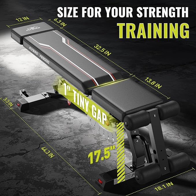 FLYBIRD Adjustable Weight Bench, Vertical Storage Space-Saving Workout Bench, 1200lbs Capacity Strength Training Bench with Detachable Headrest and Leg Support for Home Gym