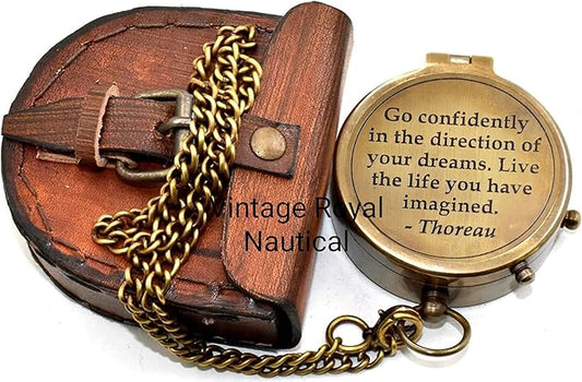 AASIYA Brass Nautical Portable Pocket Compass with Chain