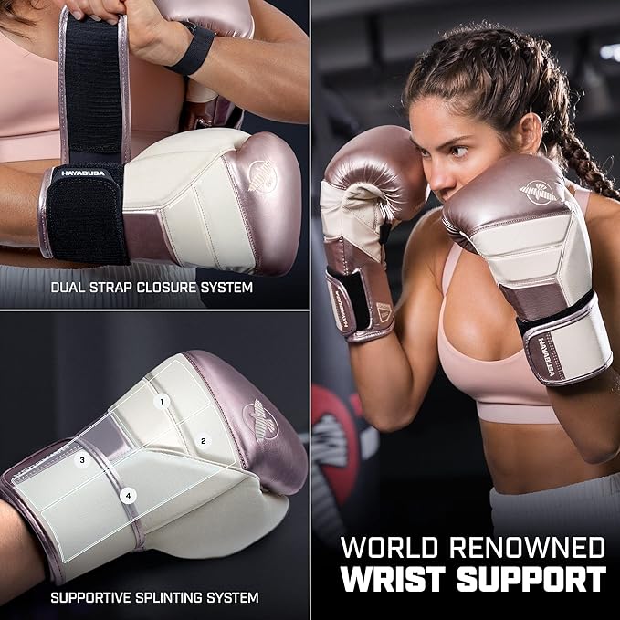 Hayabusa T3 Boxing Gloves for Men and Women Wrist and Knuckle Protection, Dual-X Hook and Loop Closure, Splinted Wrist Support, 5 Layer Foam Knuckle Padding