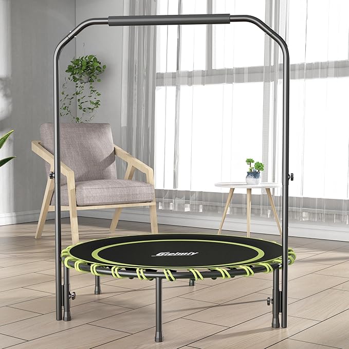 40" Fitness Trampoline with Adjustable Handle Bar Silent Mini Trampoline Bungee Rebounder Jumping Cardio Trainer Workout for Adults - Maximum Load 150 kg
