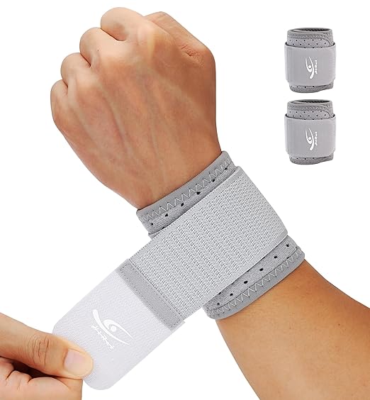 HiRui Wrist Brace (2 PCS) - Adjustable Compression for Carpal Tunnel Arthritis Tendonitis Sprain Pain Relief | Wrist Support Wrist Wraps for Both Hands, Ideal for Sports & Gym Workouts (Gray)
