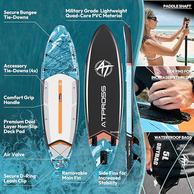 11'6"x35" Inflatable Paddle Board, 450lbs Extra Wide Stand Up Paddleboard for Adults with Premium SUP Accessories Kit & Backpack, Blow Up Kayak Non-Slip Stable Deck Boat for Yoga Fishing Surf