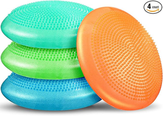 Libima 4 Pcs Glitter Wiggle Seat for Sensory Kids Inflated Wobble Cushion Sensory Seat Flexible Seating for Classroom Elementary, Balance Disc with Pump for Kids Adult Office Home