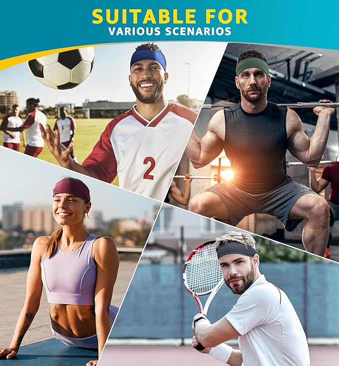 HiRui Headbands for Men Women (5Pack), Running Headbands Moisture Wicking Workout Sweatband Sports Headband for Cycling Basketball Yoga Fitness