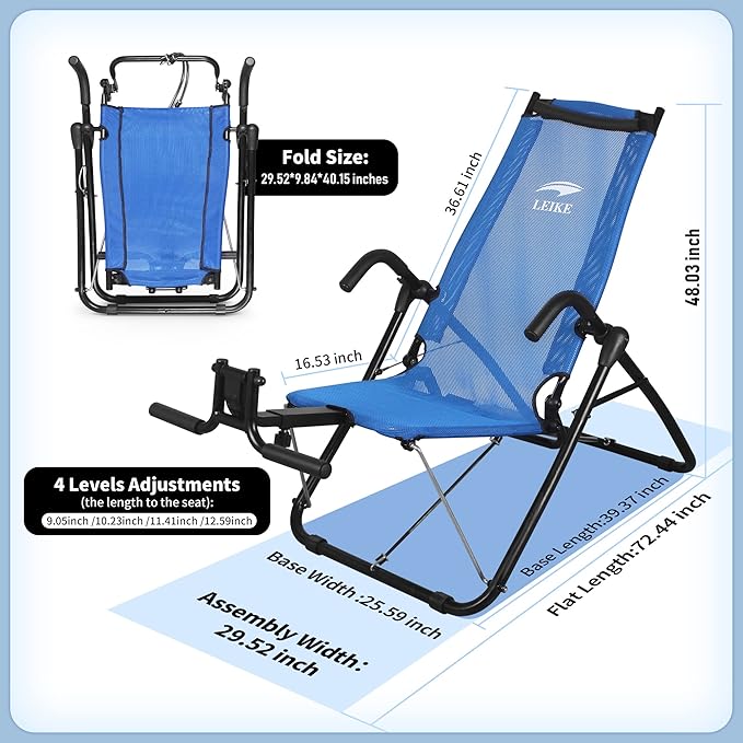 leikefitness Ab Exercise Chair Core Strengthening Lightweight Foldable AB3900(Blue)