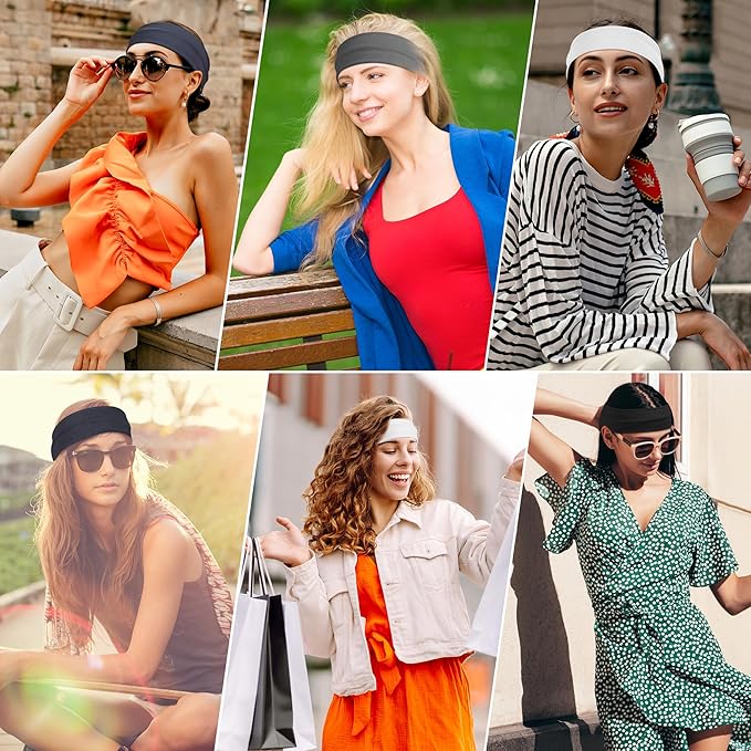 Headbands for Women Non Slip - Stylish Sports Hair Bands for Women's Hair - Soft Cotton Cloth Stretchy Headbands for Women for Yoga, Outdoor Exercise Running - 8 Pack