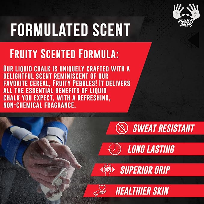 Liquid Chalk 50ML with Fruity Cereal Scent, Mess-Free Gym Chalk for Weightlifting, Rock Climbing, Gymnastics, Crossfit & More - Fast-Drying, Superior Grip for Reduced Slippage