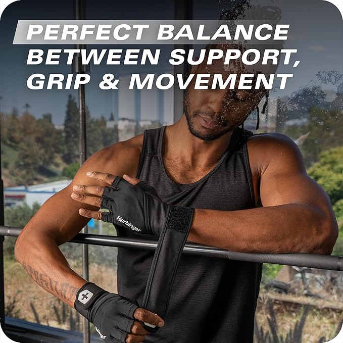 Harbinger Pro Wristwrap Gloves 3.0 - Enhanced Grip, Superior Wrist Support, Breathable 4-Way Stretch Lycra, Durable Leather Palm, Half-Finger Design for Weightlifting, Fitness Training, Women's