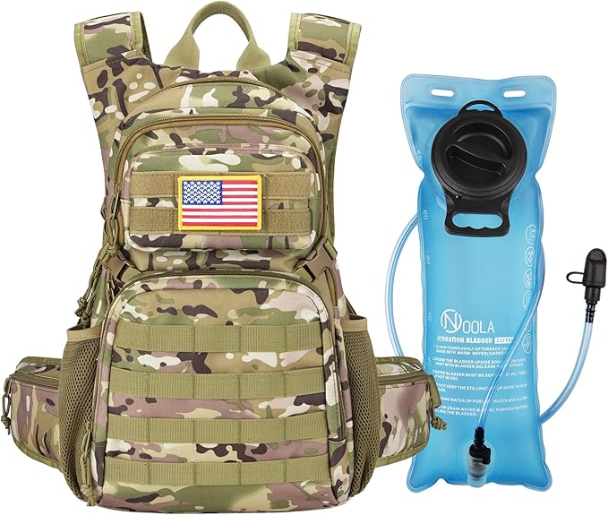 22L Tactical Hydration Backpack with 3L Water Bladder, Lightweight Molle Water Bag for Men Women, Hiking Hydration Pack for Cycling Running Biking Hunting, Daypack with Waist Pocket, Camo