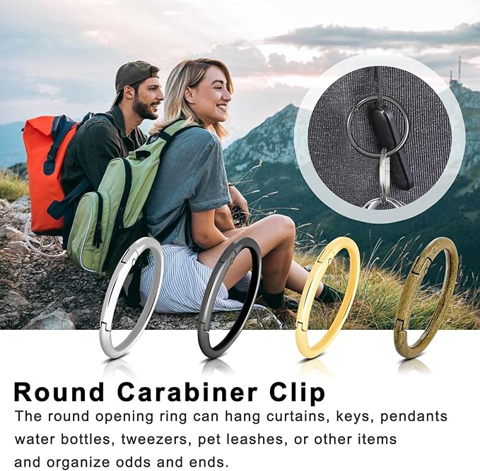 12Pack 2" Large Round Carabiner Clips, Metal Spring O Rings for Organizer Key Rings, Paracord Keychain Lanyard, Pet Chains, Purse Hardware, Key Snap Hooks DIY Accessory (Assorted)