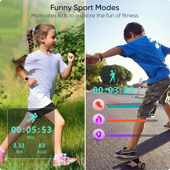 Kids Smart Watch, Waterproof Kids Fitness Tracker Watch with 26 Sports Modes, Pedometer, Heart Rate Monitor, Alarm Clock, Sleep Tracking for Girls Boys Ages 6+