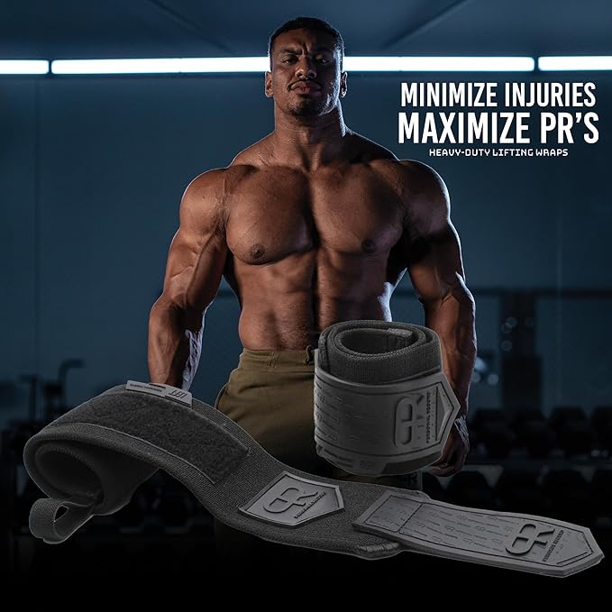 Heavy Duty Premium Wrist Wraps, More Elasticity, Reinforced Stitching, Extra Wide Strap, Strong Thumb Loop, Larry Wheels Weightlifting Wraps