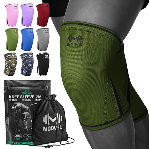 Modvel 7mm Neoprene Knee Sleeves for Men & Women Weightlifting & Powerlifting – Compression Knee Sleeve Support for Squats, Gym, Training – USPA, IPL Approved – Medium Green (Pair)