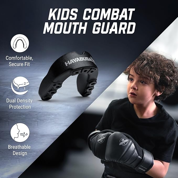 Hayabusa Combat Sports Mouth Guard Youth, Kids and Adult Sizes Comes with Case - Black/White, Youth