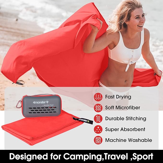 4Monster Camping Towels Super Absorbent (20.00" x 12.00", Red)