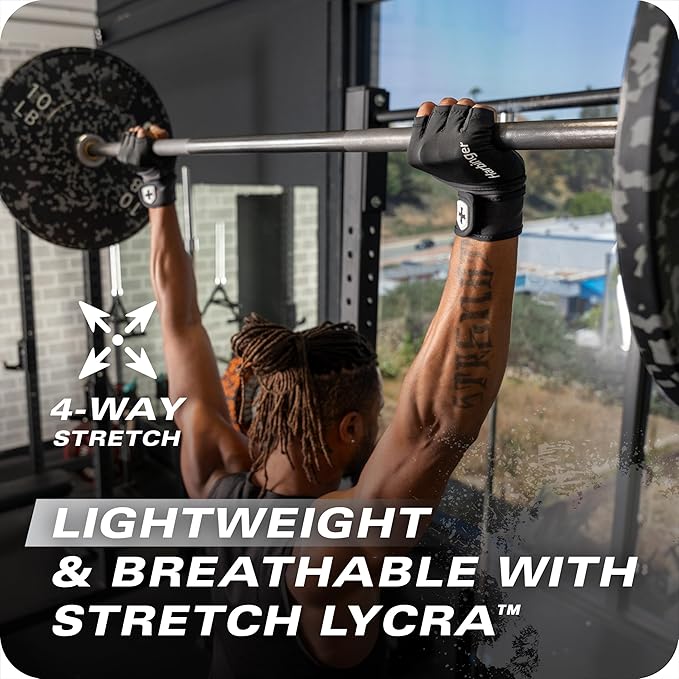 Harbinger Pro Wristwrap Gloves 3.0 - Enhanced Grip, Superior Wrist Support, Breathable 4-Way Stretch Lycra, Durable Leather Palm, Half-Finger Design for Weightlifting, Fitness Training, Women's