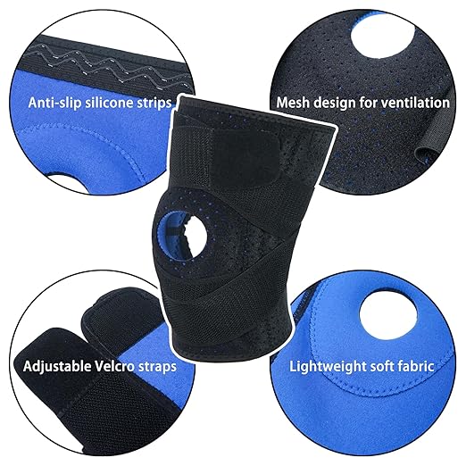 Luwint Youth Adult Neoprene Knee Brace, Open Patella Stabilizer with Adjustable Straps Knee Pads Support for Arthritis, ACL, Relieves Pain, Basketball, Sports, 1 Piece