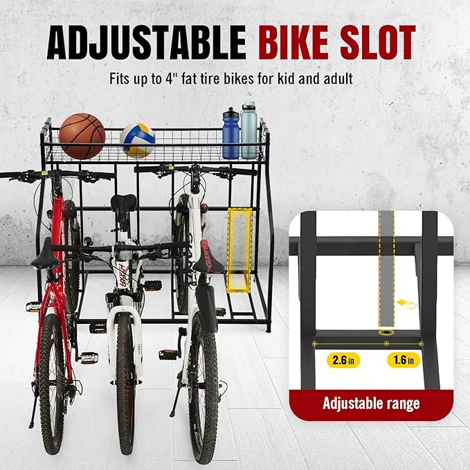 HEALTH LINE PRODUCT 4 Bike Stand Rack, Indoor Bike Storage, Bicycle Rack for Garage - Metal Stability Floor Bicycle Station for Parking Mountain/Road/Hybrid/Fat Tire & Scooters Bike Rack for Garage