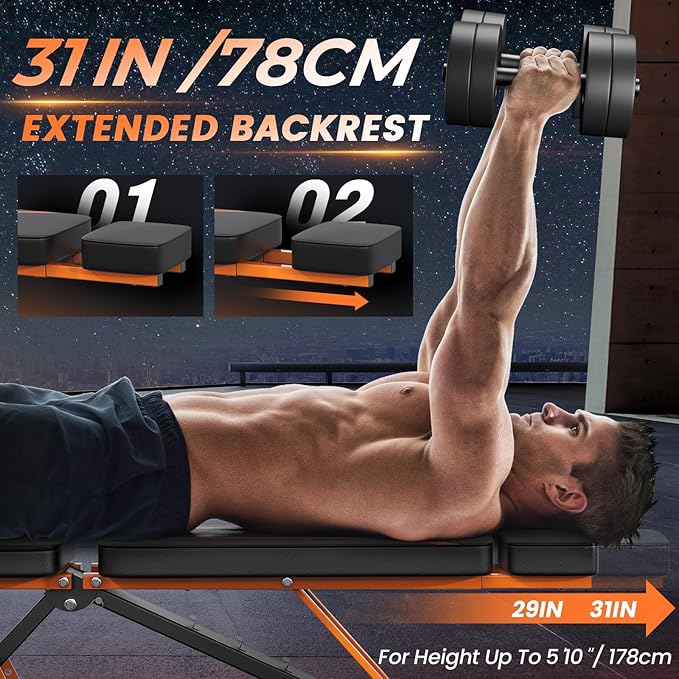 700-880LBS Adjustable Weight Bench - Bonvork Foldable Workout 80 X 40MM Heavy