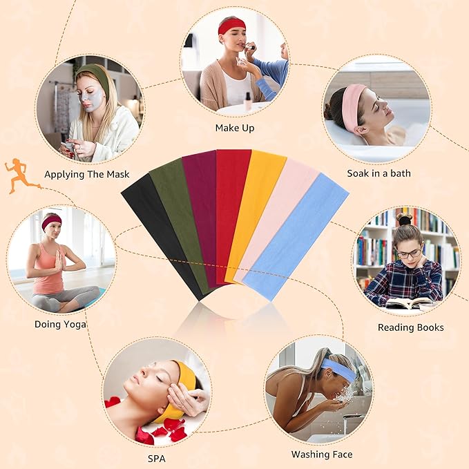 Headbands for Women Non Slip - 7PCS Fashion Sports Hair Bands for Women's Hair, Soft Cotton Cloth Stretchy Headbands for Women for Workout Yoga Running