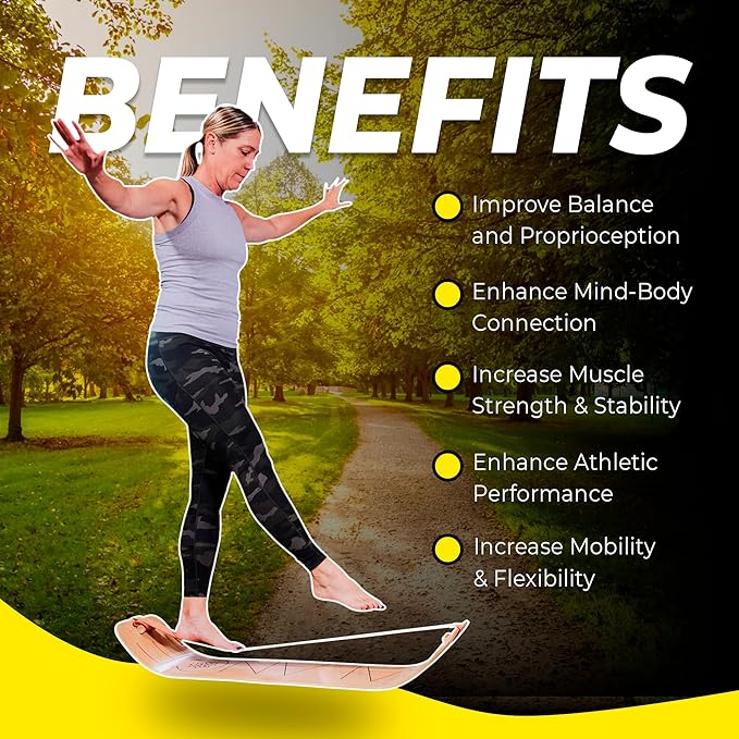 GIBBON GiBoard Balance Board for Adults & Kids - Slackline Workout Equipment Home Gym Training - Wooden Wobble Board Balance Trainer - Standing Desk Exercise - Yoga, Agility, Pilates, Core, Snowboard
