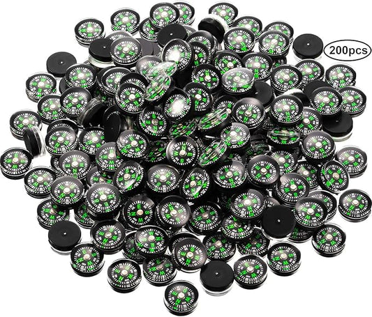 200 Pieces Button Compass Mini Black Survival Compass